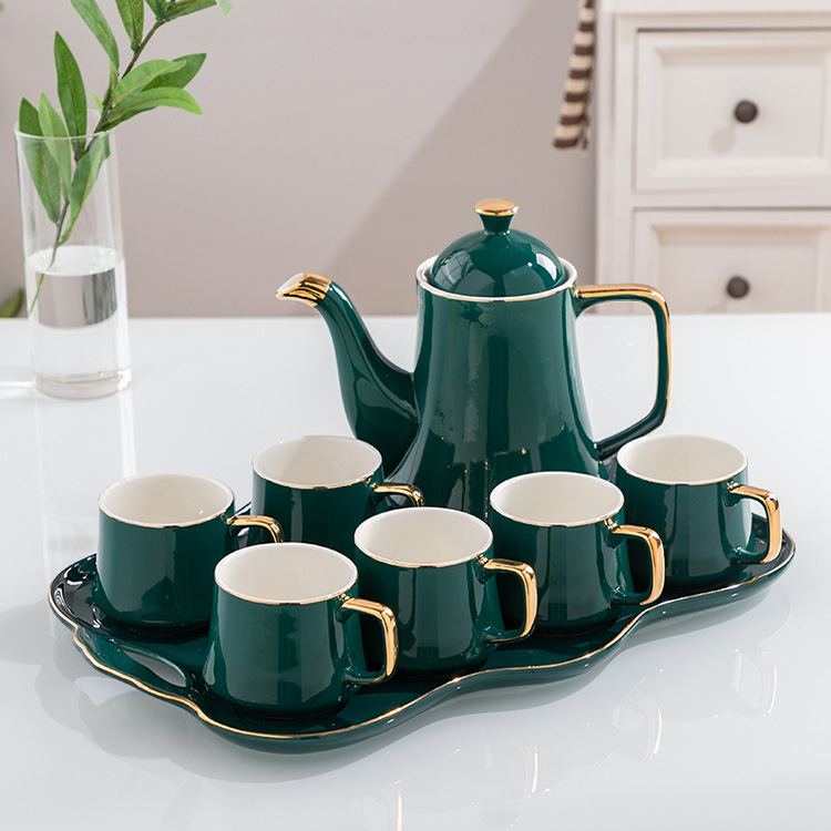 Set ceai ceramic minimalist, pictură manuală, cu cești de călătorie, compact, cadou pentru afaceri