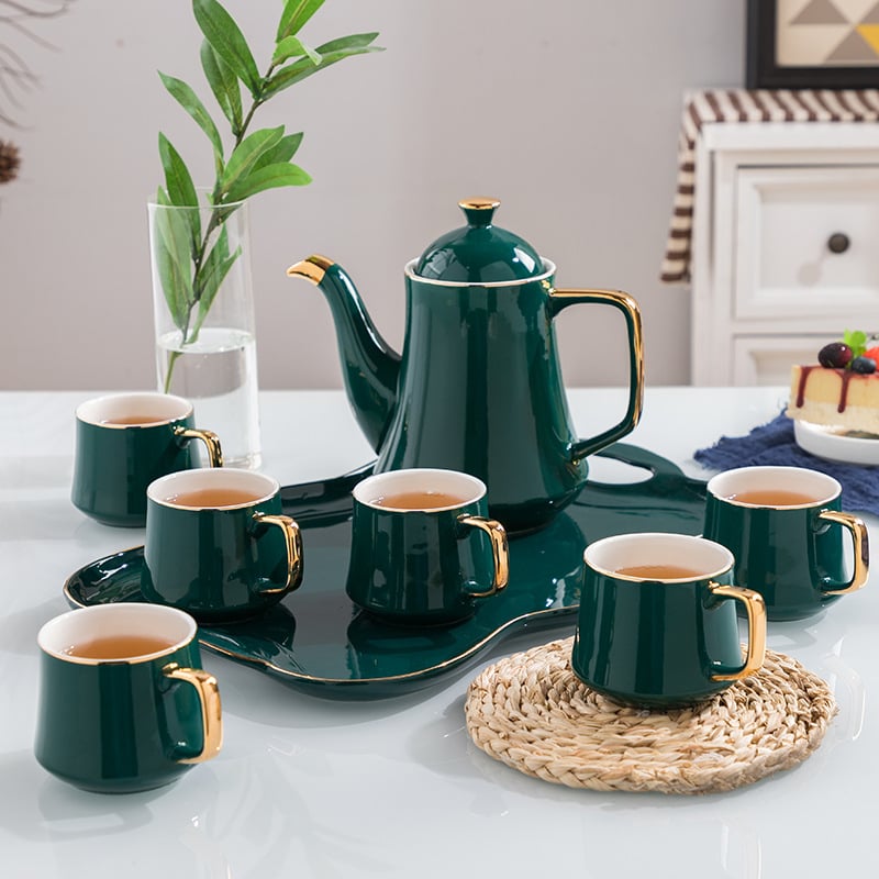 Set ceai ceramic minimalist, pictură manuală, cu cești de călătorie, compact, cadou pentru afaceri