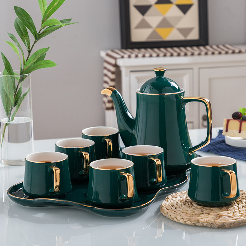 Set ceai ceramic minimalist, pictură manuală, cu cești de călătorie, compact, cadou pentru afaceri