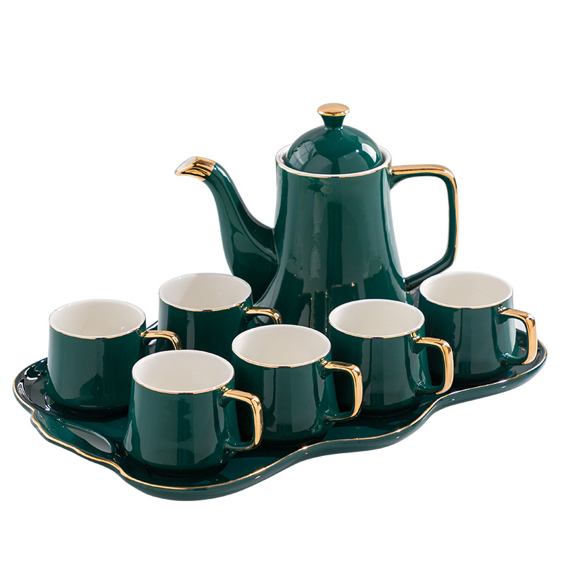 Set ceai ceramic minimalist, pictură manuală, cu cești de călătorie, compact, cadou pentru afaceri