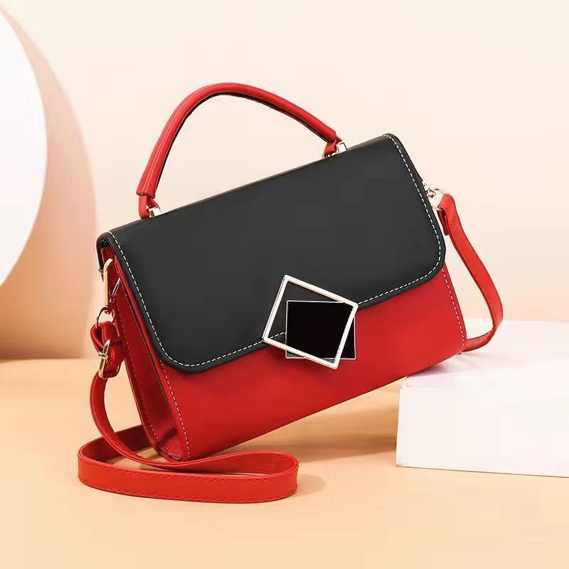 Ženska PU crossbody torbica s geometrijskim uzorkom i blok boja, mala kvadratna torbica
