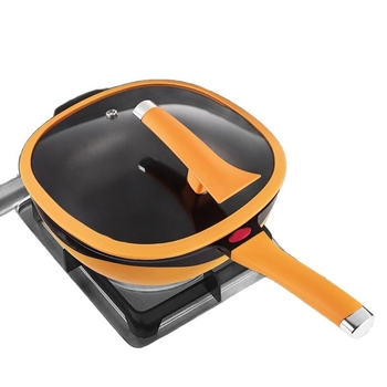 Tigaie adâncă din titan, pătrată, cu strat antiaderent bi-color, fără ulei, fără fum, tigaie plată pentru uz casnic, finisaj titan pietră turnată
