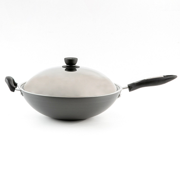 Wok cu anodizare tare, ultra-ușor, antiaderent, capac din oțel inoxidabil, diametru 32 cm