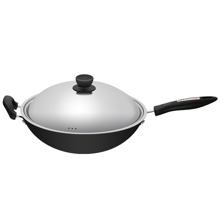 Wok cu anodizare tare, ultra-ușor, antiaderent, capac din oțel inoxidabil, diametru 32 cm