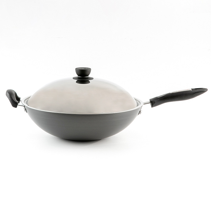 Wok cu anodizare tare, ultra-ușor, antiaderent, capac din oțel inoxidabil, diametru 32 cm