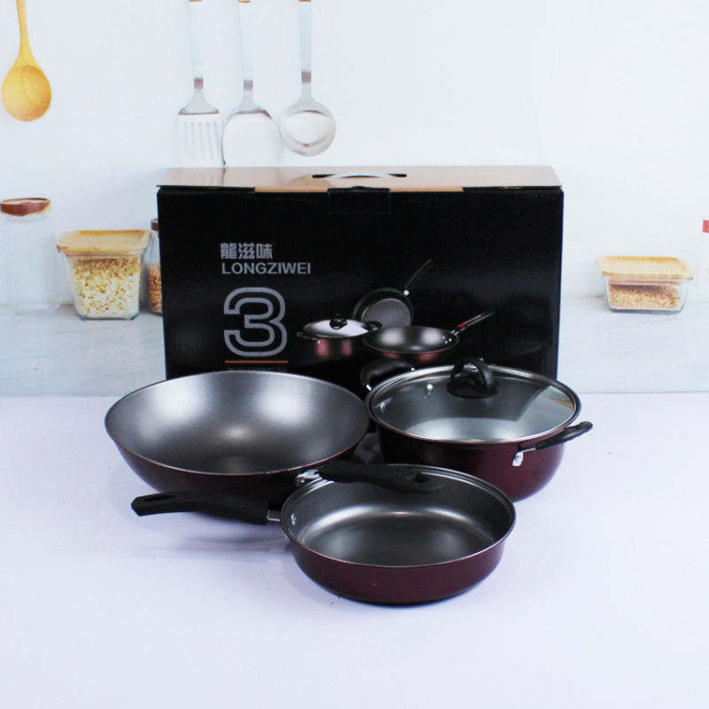 Set de vase din piatră Maifan, trei piese, antiaderent, compatibil cu aragaz pe gaz și plite cu inducție, set cadou