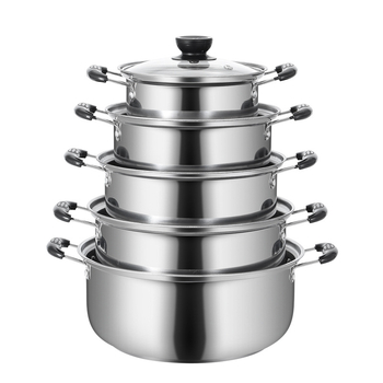 Set de cinci oale pentru supă din oțel inoxidabil, dimensiuni 16/18/20/22/24 cm, fund simplu
