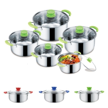 Set de cinci oale pentru supă din oțel inoxidabil, dimensiuni 16/18/20/22/24 cm, fund simplu