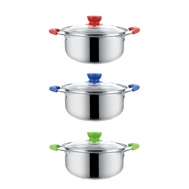Set de cinci oale pentru supă din oțel inoxidabil, dimensiuni 16/18/20/22/24 cm, fund simplu