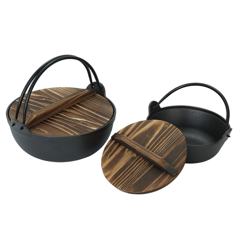 Oală japoneză din fontă pentru supă și Sukiyaki, fără acoperire, oală groasă din fontă, oală pentru supă și hot pot