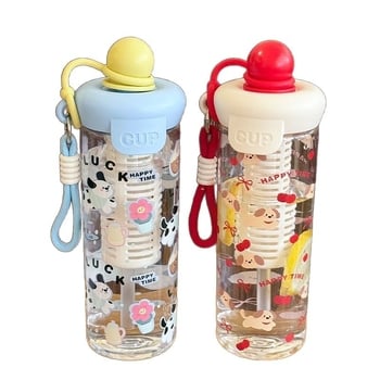 Cupe din plastic de grad alimentar, capacitate mare, cu pai, model cartoon pentru elevi
