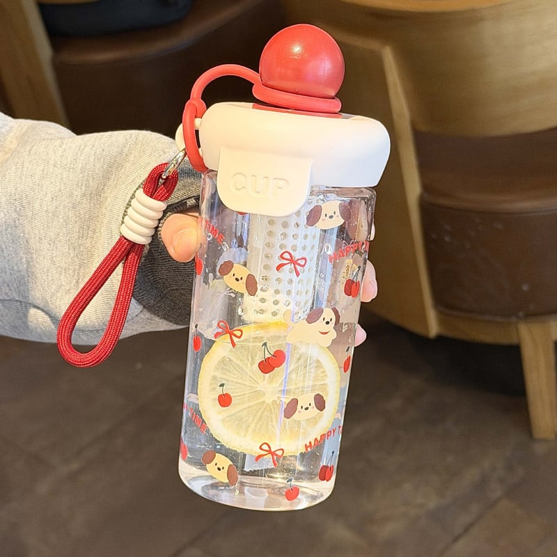 Cupe din plastic de grad alimentar, capacitate mare, cu pai, model cartoon pentru elevi