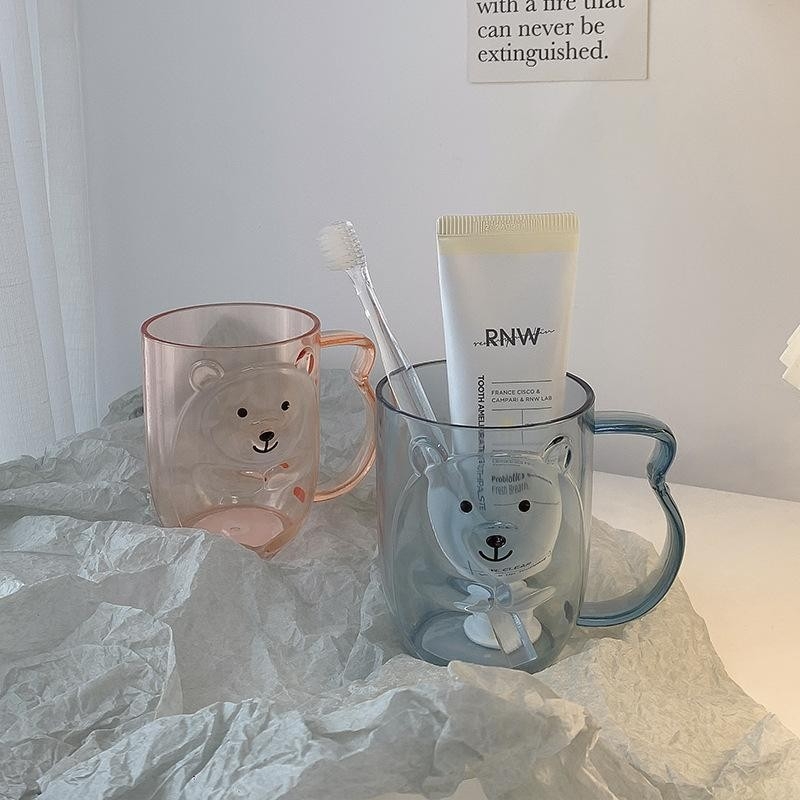 Pahar din plastic pentru periuța de dinți și clătirea gurii, cu design ursuleț, pentru casă, baie, copii