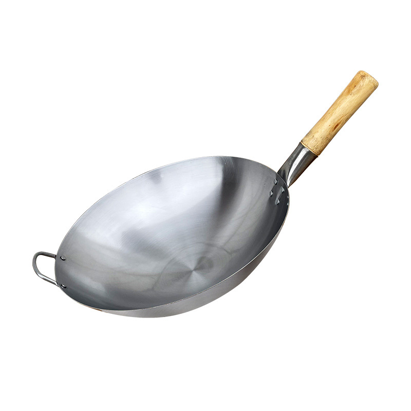 Wok din oțel inoxidabil 304, fără acoperire, compatibil cu plita pe gaz, oală de gătit tradițională, adâncime 11 cm, greutate 1–1,5 kg