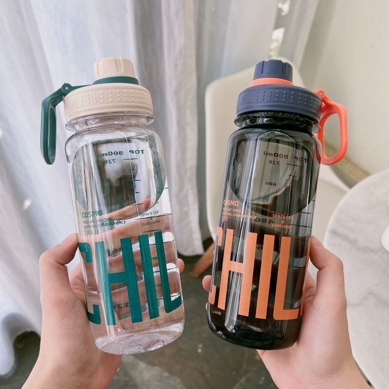 Sticla de apă cu capacitate mare, din plastic alimentar, rezistentă la temperaturi înalte, pentru sport și fitness, pentru bărbați și femei, portabilă pentru exterior, 1000 ml