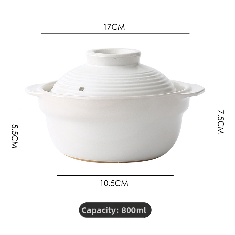 Caserolă japoneză din lut pentru o singură porție, uz casnic, rezistentă la temperaturi înalte, compatibilă cu plita ceramică electrică, capac, 1 L – orez, tocăniță, supă