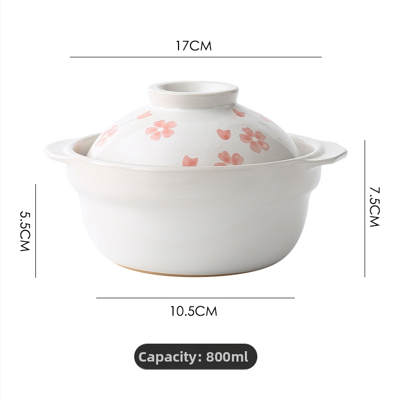 Caserolă japoneză din lut pentru o singură porție, uz casnic, rezistentă la temperaturi înalte, compatibilă cu plita ceramică electrică, capac, 1 L – orez, tocăniță, supă