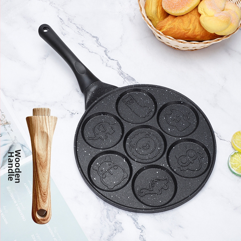 Nepřilnavá panvica s 7 dierami v tvare zvierat, domáca potreba – ideálna na vajíčka, hamburgery a palacinky.