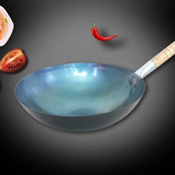 Wok din fontă cu fund plat, sezonat, pentru uz casnic și comercial