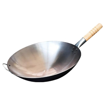 Wok din fontă cu fund plat, sezonat, pentru uz casnic și comercial