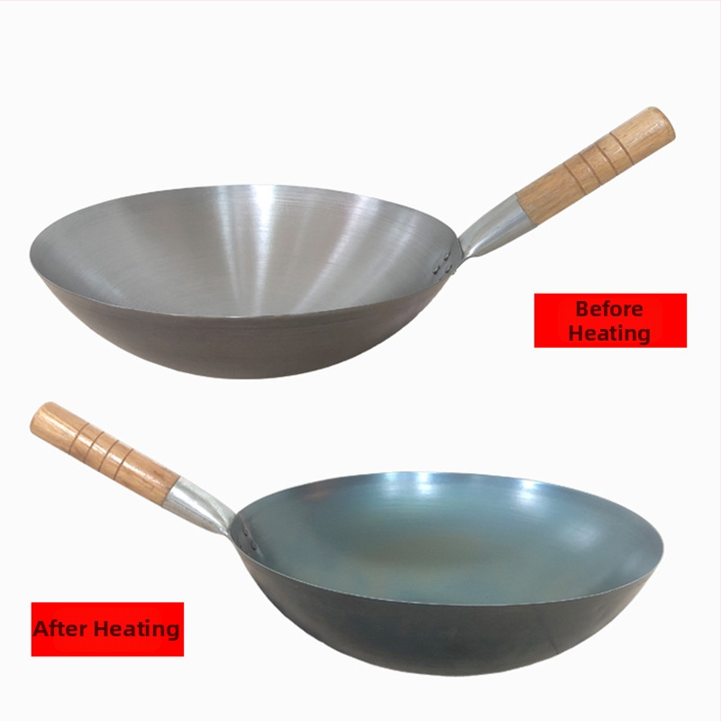 Wok din fontă cu fund plat, sezonat, pentru uz casnic și comercial