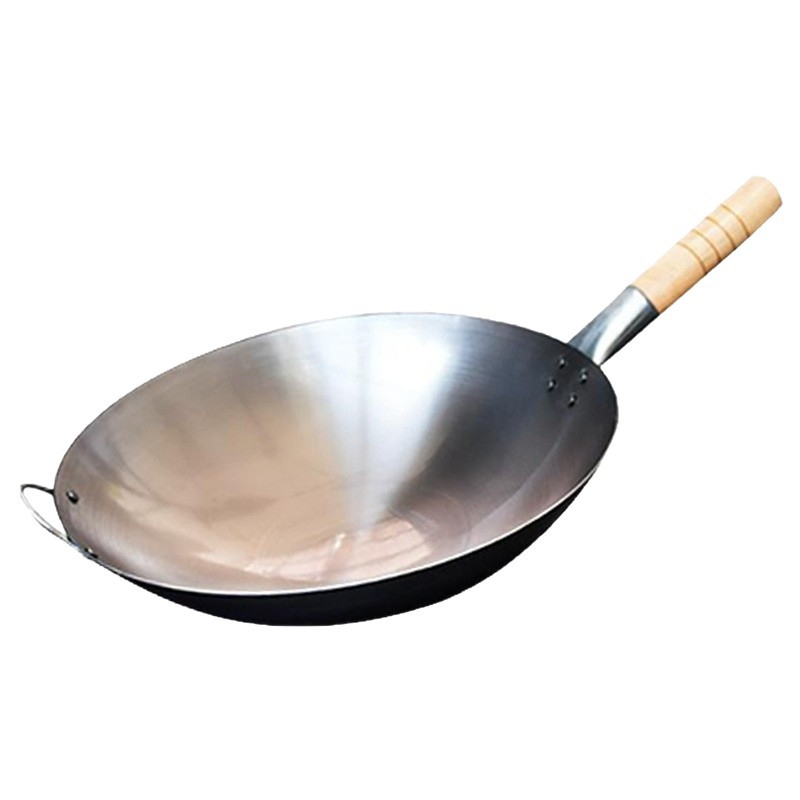 Wok din fontă cu fund plat, sezonat, pentru uz casnic și comercial