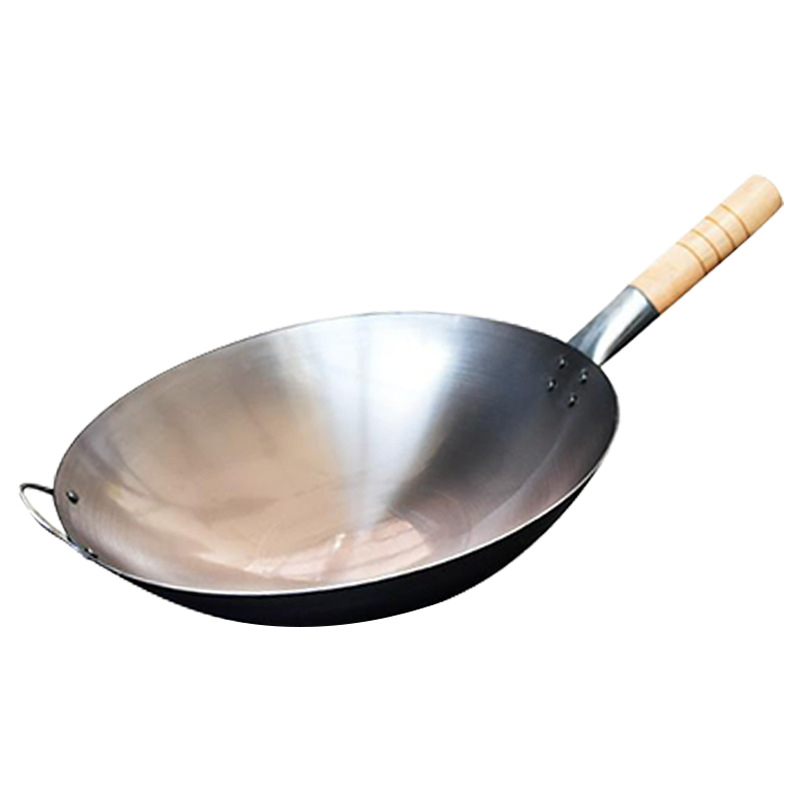 Wok din fontă cu fund plat, sezonat, pentru uz casnic și comercial