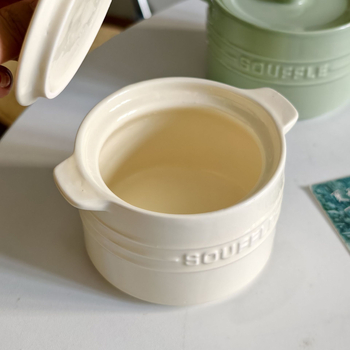 Vas ceramic crem cu mâneri duble, de calitate alimentară pentru uz casnic, vas de abur pentru ouă de bebeluți, vas pentru o porție de cuib de pasăre cu capac, oală de supă cu glazură sub nivel