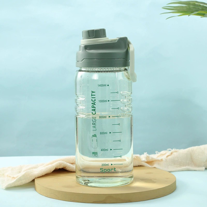 Cana din plastic transparent, rezistentă la temperaturi înalte, bidon sport pentru fitness și călătorii, capacitate 1,5 L