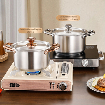 Set de vase din oțel inoxidabil pentru hot pot și supă, compatibil cu plita cu inducție, set cadou, dimensiuni 18–20–22 cm
