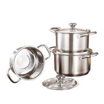 Set de vase din oțel inoxidabil pentru hot pot și supă, compatibil cu plita cu inducție, set cadou, dimensiuni 18–20–22 cm