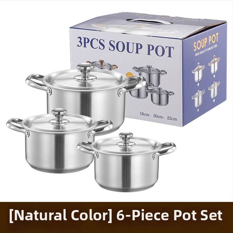 Set de vase din oțel inoxidabil pentru hot pot și supă, compatibil cu plita cu inducție, set cadou, dimensiuni 18–20–22 cm