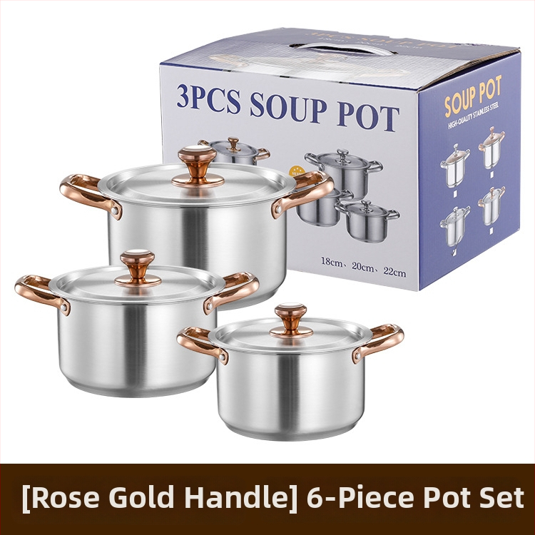 Set de vase din oțel inoxidabil pentru hot pot și supă, compatibil cu plita cu inducție, set cadou, dimensiuni 18–20–22 cm