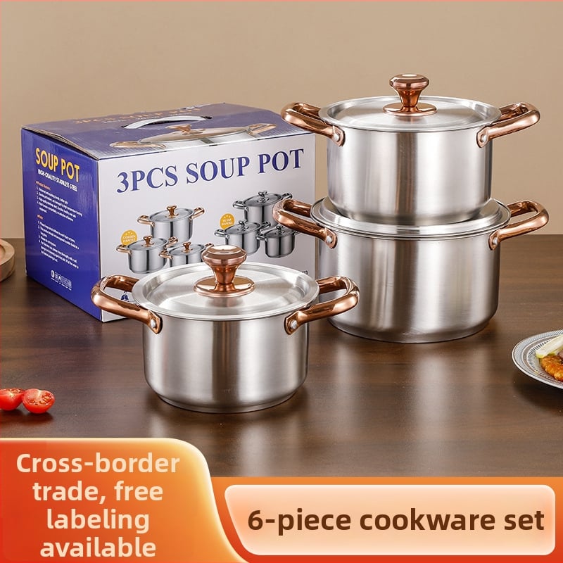 Set de vase din oțel inoxidabil pentru hot pot și supă, compatibil cu plita cu inducție, set cadou, dimensiuni 18–20–22 cm