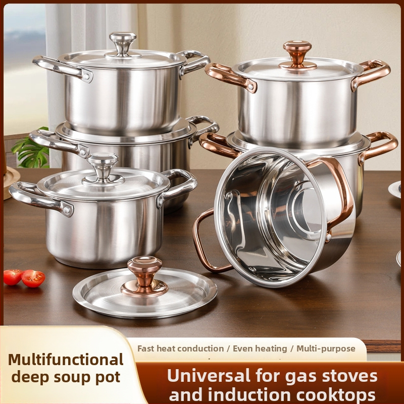 Set de vase din oțel inoxidabil pentru hot pot și supă, compatibil cu plita cu inducție, set cadou, dimensiuni 18–20–22 cm