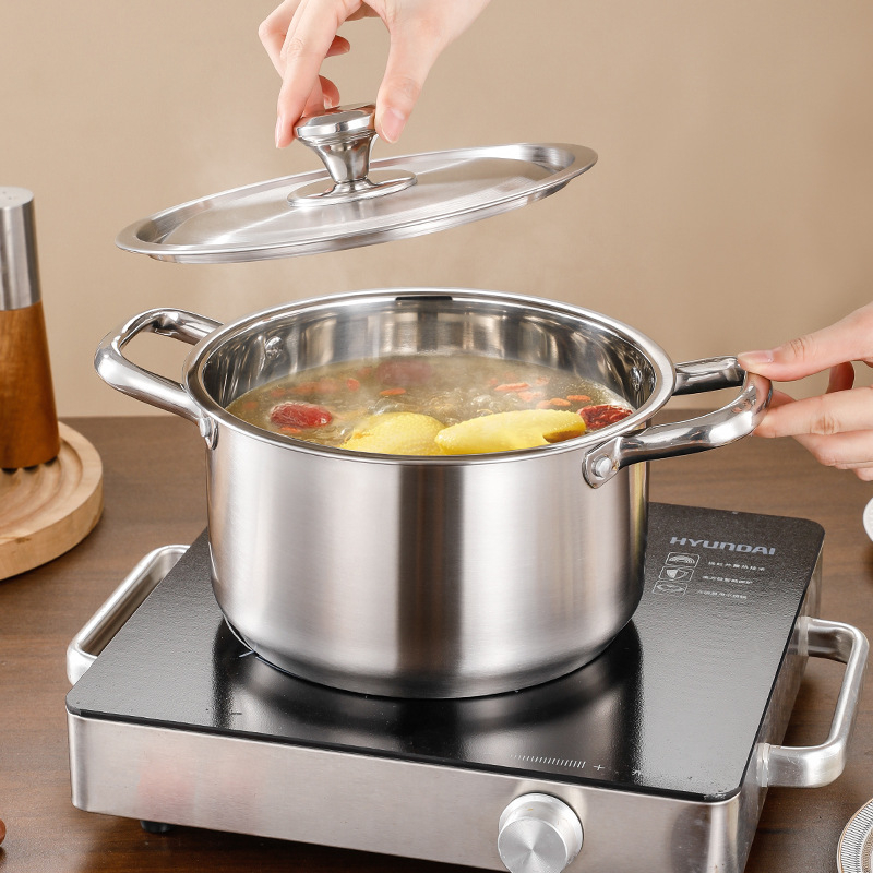 Set de vase din oțel inoxidabil pentru hot pot și supă, compatibil cu plita cu inducție, set cadou, dimensiuni 18–20–22 cm