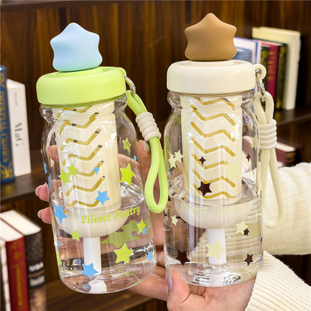 Star Language Bubble Straw Cup για παιδιά και μαθητές, φορητή πλαστική κούπα νερού με χαριτωμένη λαβή σε cartoon σχέδιο, δώρο για κορίτσια