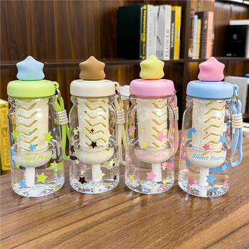 Star Language Bubble Straw Cup για παιδιά και μαθητές, φορητή πλαστική κούπα νερού με χαριτωμένη λαβή σε cartoon σχέδιο, δώρο για κορίτσια