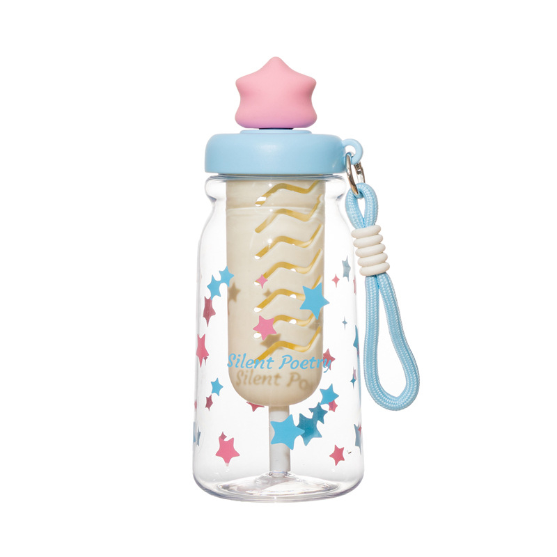 Star Language Bubble Straw Cup για παιδιά και μαθητές, φορητή πλαστική κούπα νερού με χαριτωμένη λαβή σε cartoon σχέδιο, δώρο για κορίτσια
