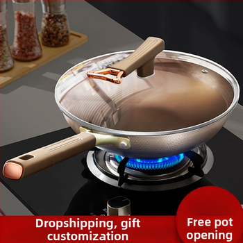Dilotu Wok antiaderent din aliaj de aluminiu, fund adânc, capac din oțel inoxidabil cu geam, design modern minimalist