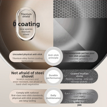 Dilotu Wok antiaderent din aliaj de aluminiu, fund adânc, capac din oțel inoxidabil cu geam, design modern minimalist