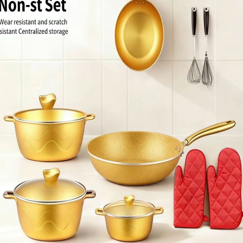 Set din aluminiu turnat, antiaderent, 19 piese, cuprinde tigăni și oale
