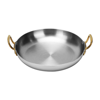 Tigaie din oțel inoxidabil 304, cu două mânere, pentru fructe de mare, wok, tigaie plată pentru orez și risotto, rotund