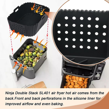 Inserție interioară din silicon pentru friteuza cu aer, compatibilă cu Ninja SL401 cu două coșuri, ambalare vidată