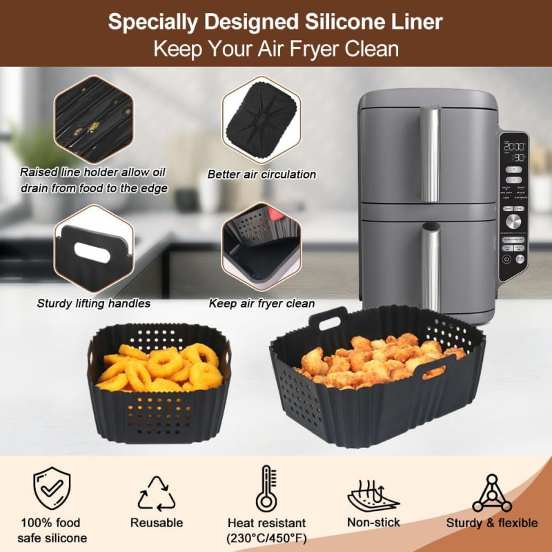 Inserție interioară din silicon pentru friteuza cu aer, compatibilă cu Ninja SL401 cu două coșuri, ambalare vidată
