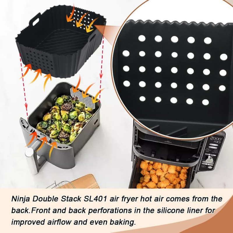 Inserție interioară din silicon pentru friteuza cu aer, compatibilă cu Ninja SL401 cu două coșuri, ambalare vidată
