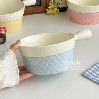 Vas ceramic cu mâner pentru utilizare personală, bol stilat pentru tăiței, bol de orez pentru uz casnic, vas pentru aburi, bol pentru coacere în air fryer