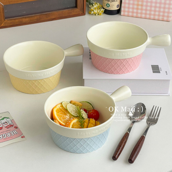 Vas ceramic cu mâner pentru utilizare personală, bol stilat pentru tăiței, bol de orez pentru uz casnic, vas pentru aburi, bol pentru coacere în air fryer