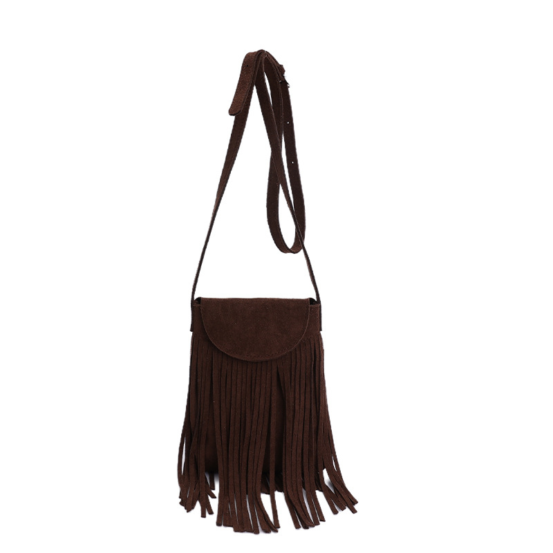 Nova mini torbica za telefon za jesen-zimu, jednostavan dizajn, sa resicama, retro brušena koža crossbody torbica za žene
