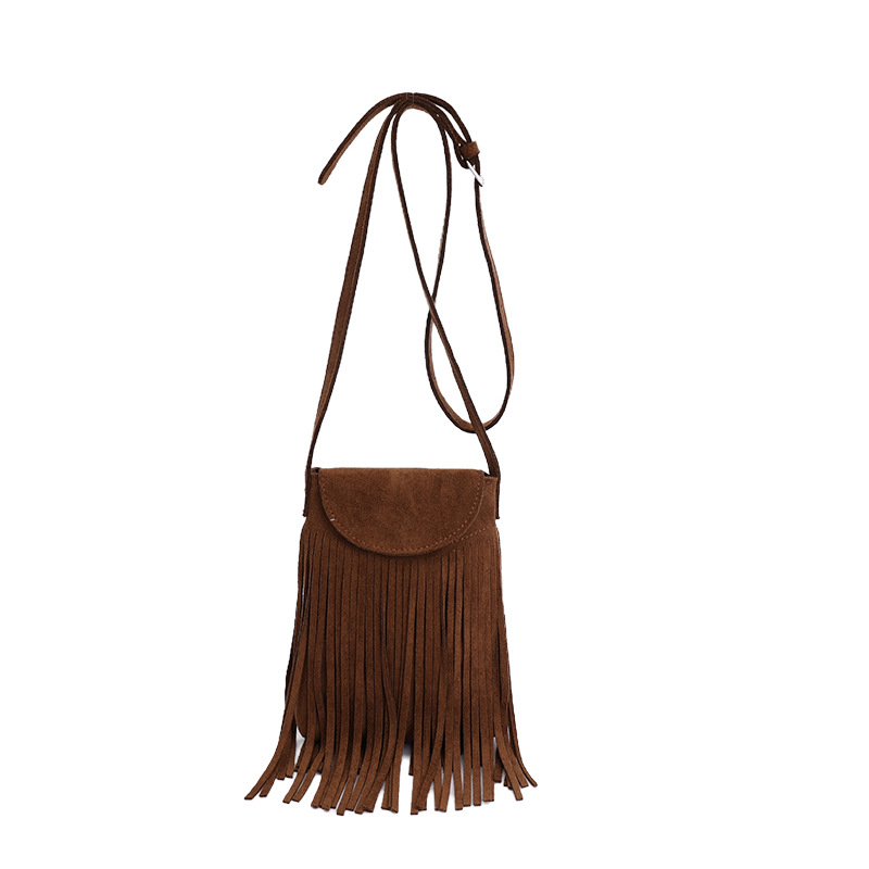 Nova mini torbica za telefon za jesen-zimu, jednostavan dizajn, sa resicama, retro brušena koža crossbody torbica za žene